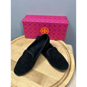 Tory Burch Slipper Women 11 Black Cowley Suede Fur Lined Logo Loafer 32158634